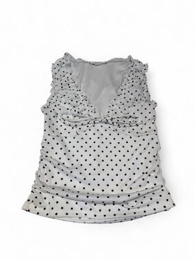 Kimchi Blue Dot Ruffle V-Neck Women's Tank Top - White/Black Polka Dot